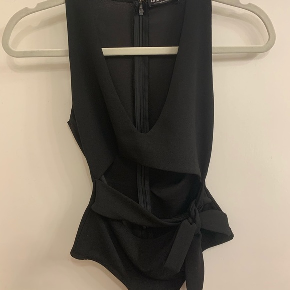 Front Tie Body Suit - Black - Picture 2 of 3